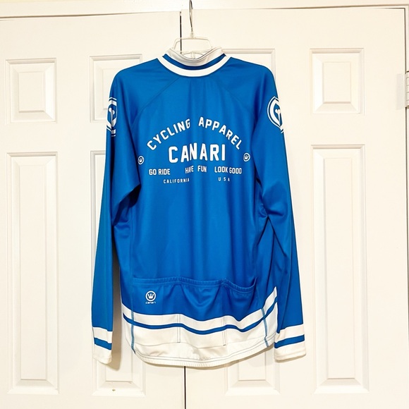 CANARI Men's Cycling Apparel blue & white full zip long sleeve cycling jersey XL - Picture 12 of 14